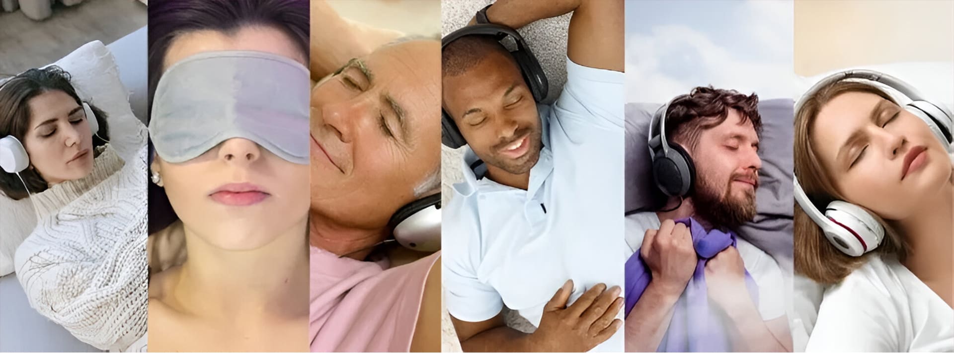 A collage of people with headphones on.